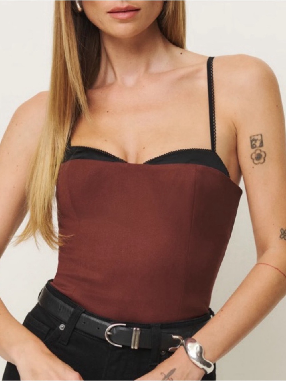 Reformation Melanie Corset Top Maroon Black